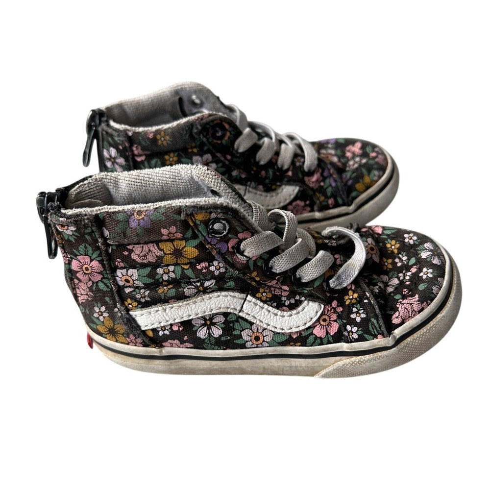 Vans Sk8-Hi Zip Toddler 7.0 Floral Fun Black High Top Sneakers Canvas Shoes